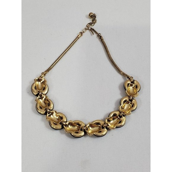 Vintage Trifari Gold Basket Black Enamel Rings Necklace - Picture 4 of 6